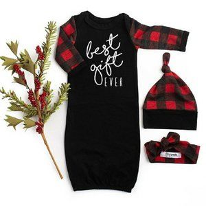 Best Gift Ever Plaid Sleeve Sleep Gown Baby 0/6 mo